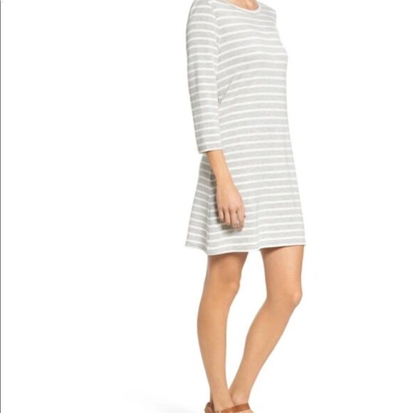BB Dakota Adeline heather gray/white stripe stretch t shirt style shift midi. M. - Picture 3 of 8